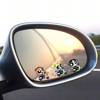 Warner Bros The Powerpuff Girls Cute Cartoon Anime Girl Car Rearview Mirror Sticker, Automobile Exterior Decoration Accessories,Car Exterior Stickers,Motorcycle Decoration Accessories, Motorcycle Sti