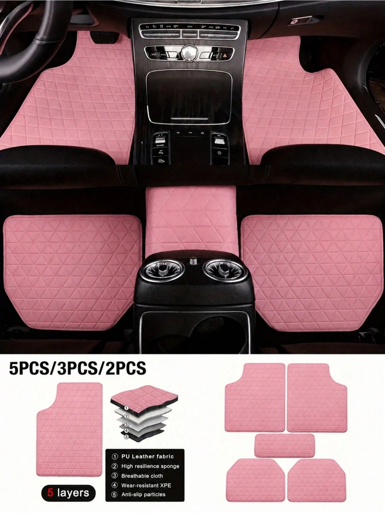 Waterproof PU Car Floor Mats, Full Set Front And Rear Carpets For Interior Protection, Car Interior Accessories, Durable Stylish Simple Design For Men And Women, All-Weather Protection, Easy Cleaning