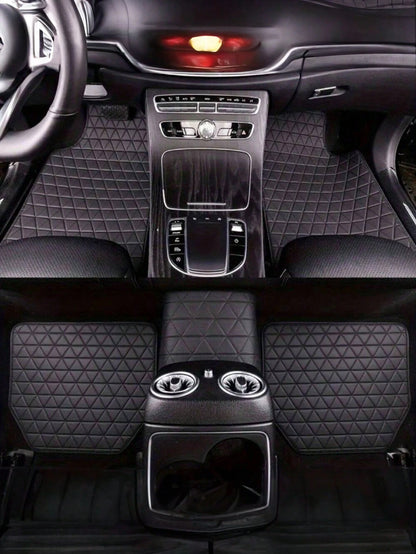 Waterproof PU Car Floor Mats, Full Set Front And Rear Carpets For Interior Protection, Car Interior Accessories, Durable Stylish Simple Design For Men And Women, All-Weather Protection, Easy Cleaning