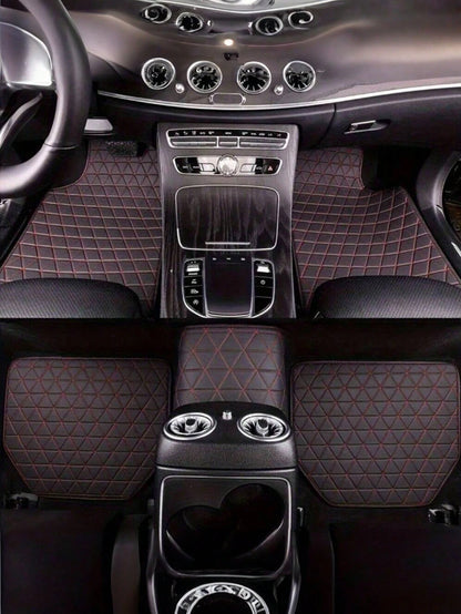 Waterproof PU Car Floor Mats, Full Set Front And Rear Carpets For Interior Protection, Car Interior Accessories, Durable Stylish Simple Design For Men And Women, All-Weather Protection, Easy Cleaning