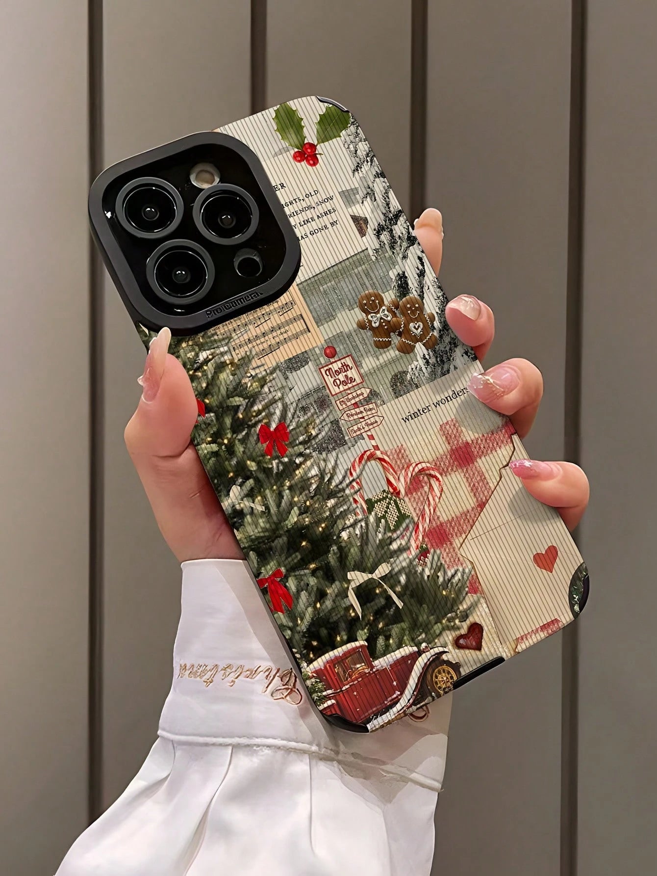 WeiMi 1pc Fashionable Minimalist Plaid Christmas Tree Mosaic Pattern Vertical Faux Leather Texture Shockproof High-End Soft Protective Phone Case, Suitable As Birthday, Holiday Gift For Friends, Famil