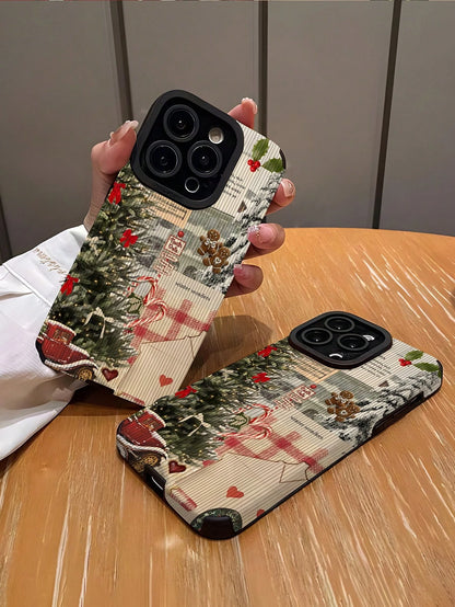 WeiMi 1pc Fashionable Minimalist Plaid Christmas Tree Mosaic Pattern Vertical Faux Leather Texture Shockproof High-End Soft Protective Phone Case, Suitable As Birthday, Holiday Gift For Friends, Famil