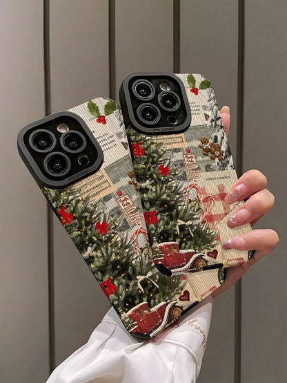 WeiMi 1pc Fashionable Minimalist Plaid Christmas Tree Mosaic Pattern Vertical Faux Leather Texture Shockproof High-End Soft Protective Phone Case, Suitable As Birthday, Holiday Gift For Friends, Famil