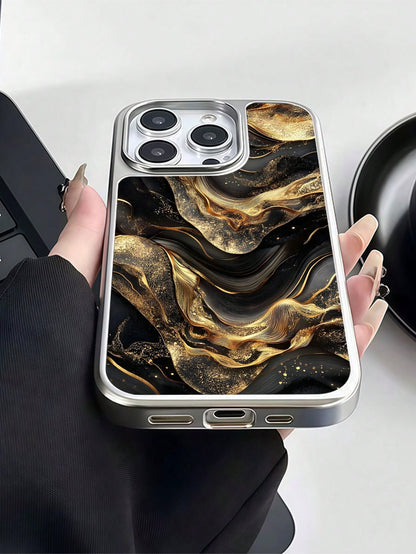 WeiMi 1pc Stylish Black & Gold Graphic Electroplated Waterproof Shockproof Anti-Slip Phone Case, Compatible With Apple Phones