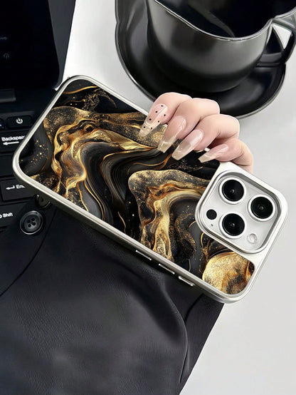 WeiMi 1pc Stylish Black & Gold Graphic Electroplated Waterproof Shockproof Anti-Slip Phone Case, Compatible With Apple Phones