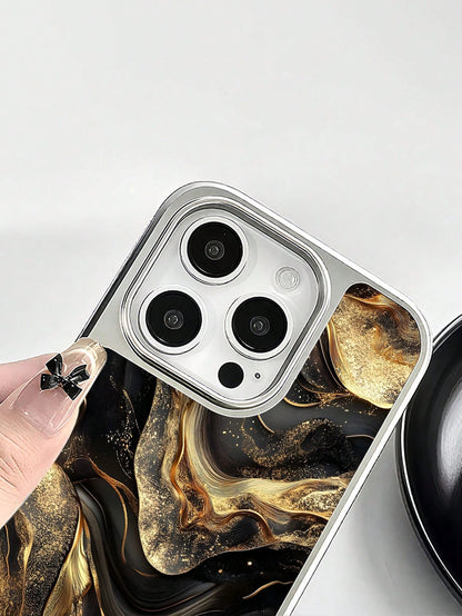 WeiMi 1pc Stylish Black & Gold Graphic Electroplated Waterproof Shockproof Anti-Slip Phone Case, Compatible With Apple Phones