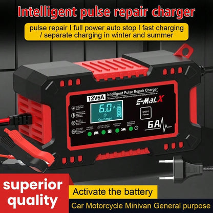 Wet Dry Lead Acid Battery Moto Truck Battery Charger 220V Power Puls Repair Charger LED Display 12V 2A Car Battery Charger