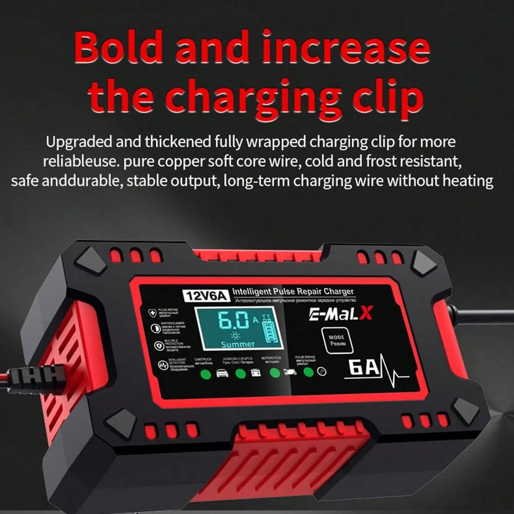 Wet Dry Lead Acid Battery Moto Truck Battery Charger 220V Power Puls Repair Charger LED Display 12V 2A Car Battery Charger