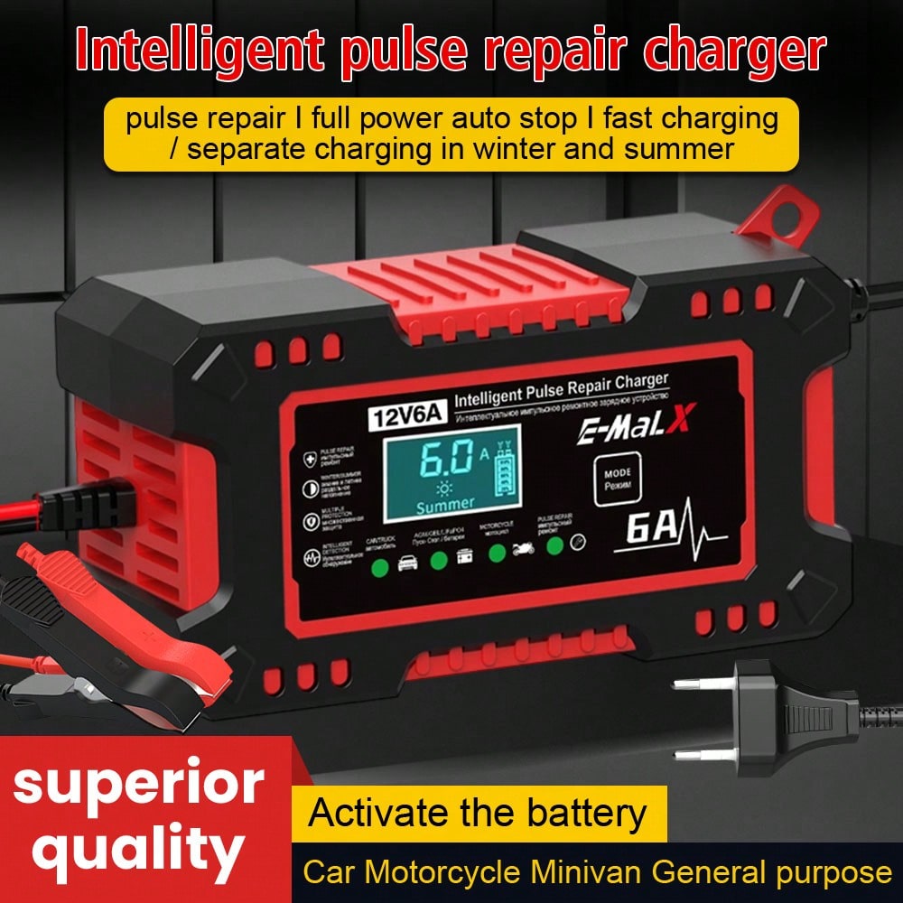 Wet Dry Lead Acid Battery Moto Truck Battery Charger 220V Power Puls Repair Charger LED Display 12V 2A Car Battery Charger