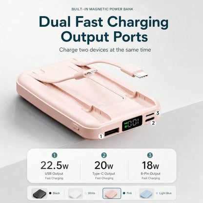 White 10000mAh Magnetic Wireless Battery Pack With 15W Output And 22.5W Fast Charging, Featuring A Digital Battery Level Display, White Rectangular Body And Practical Kickstand, Made For Magnetic-Read