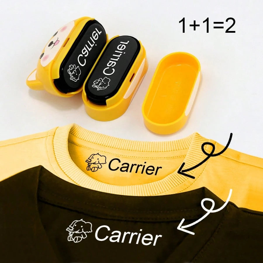 White + Black Ink Personalized Name Stamp No More Losing Track Of Stuff- One Stamp To Label Everything These Stamps Work On Everything! From Clothes To Lunchboxes To Water A Ground-Breaking Solution
