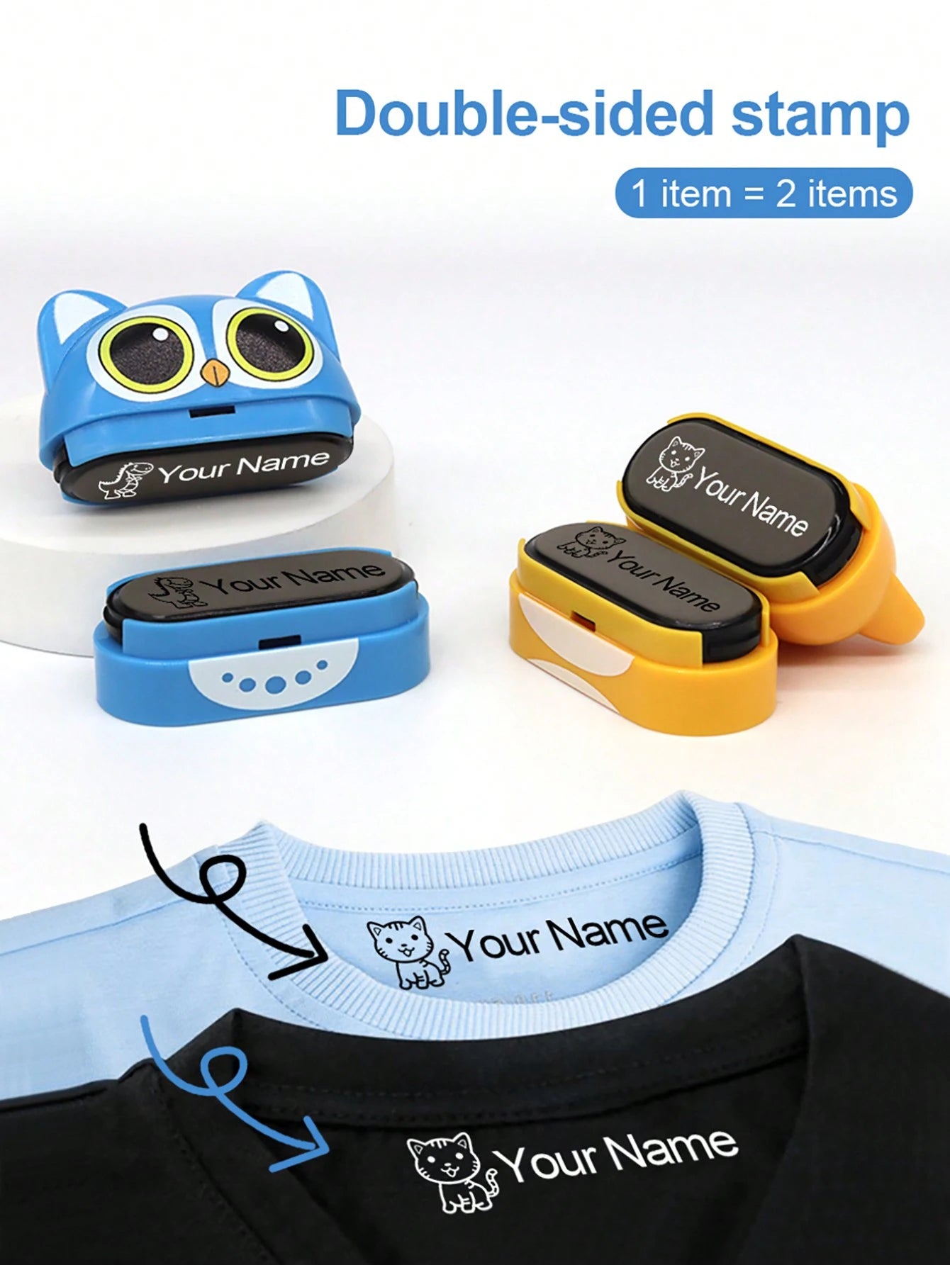 White + Black Ink Personalized Name Stamp No More Losing Track Of Stuff- One Stamp To Label Everything These Stamps Work On Everything! From Clothes To Lunchboxes To Water A Ground-Breaking Solution