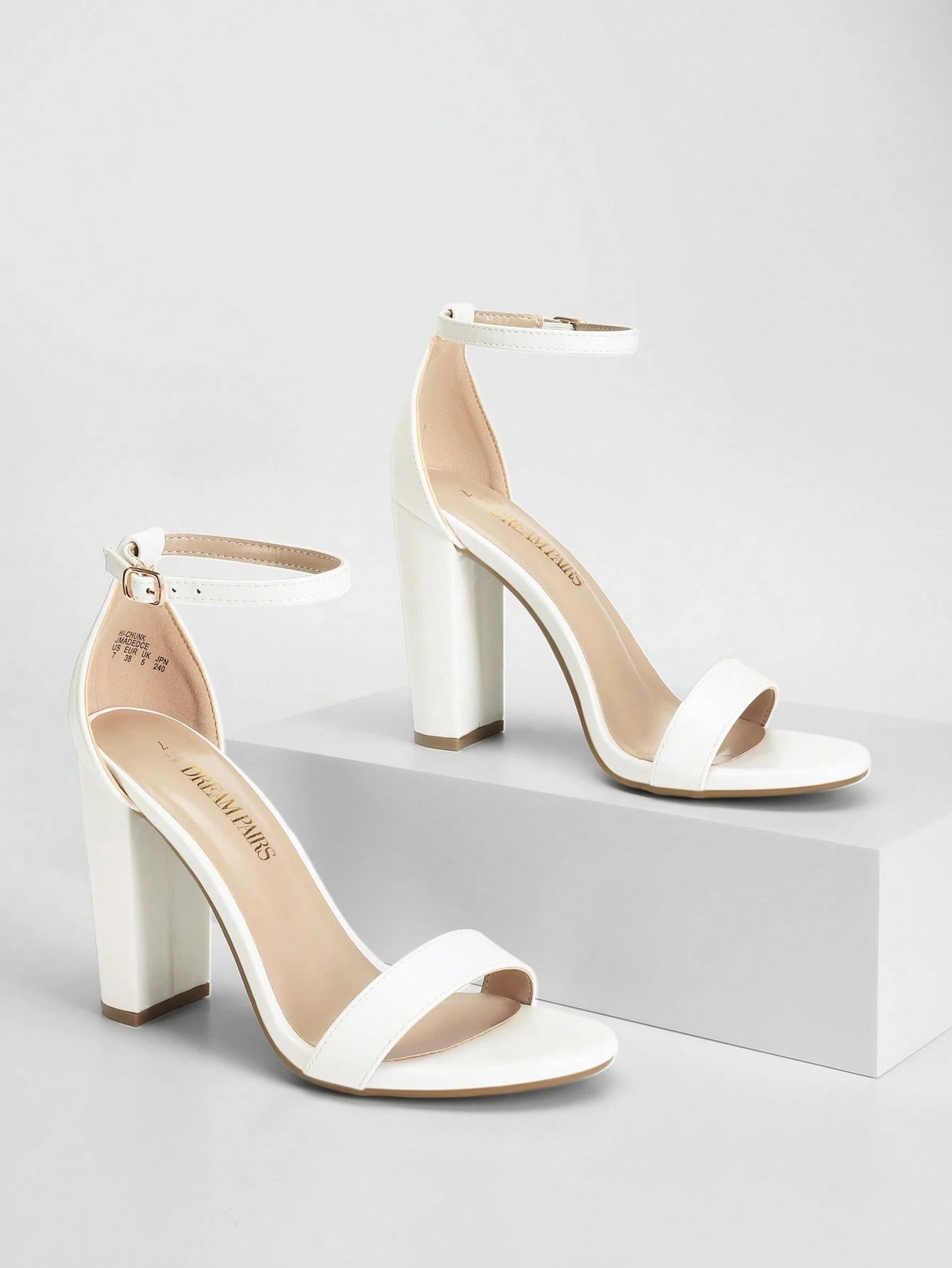 Women Chunky High Heeled Sandals, Fashionable Solid Color Ankle Strap Open Toe Party Dance Heels