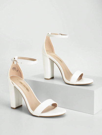 Women Chunky High Heeled Sandals, Fashionable Solid Color Ankle Strap Open Toe Party Dance Heels