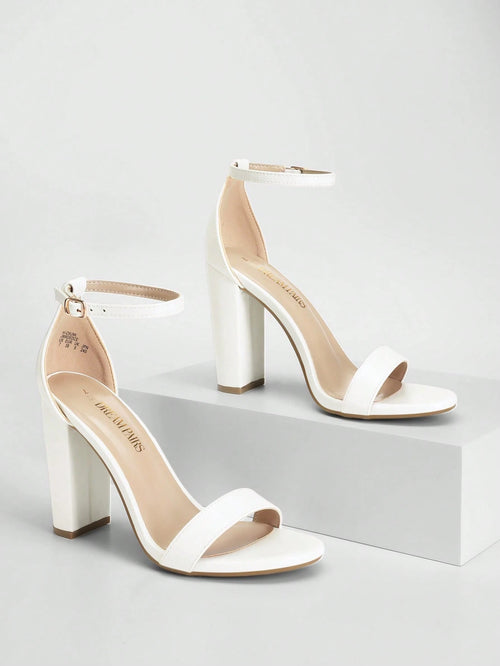 Women Chunky High Heeled Sandals, Fashionable Solid Color Ankle Strap Open Toe Party Dance Heels