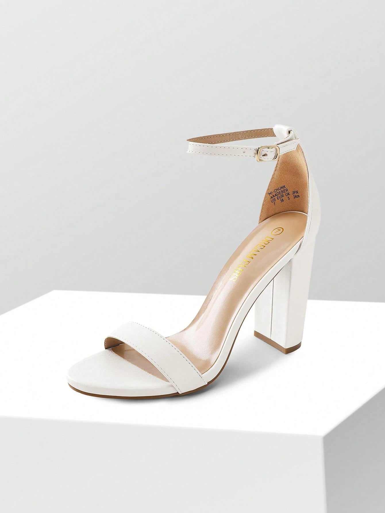 Women Chunky High Heeled Sandals, Fashionable Solid Color Ankle Strap Open Toe Party Dance Heels