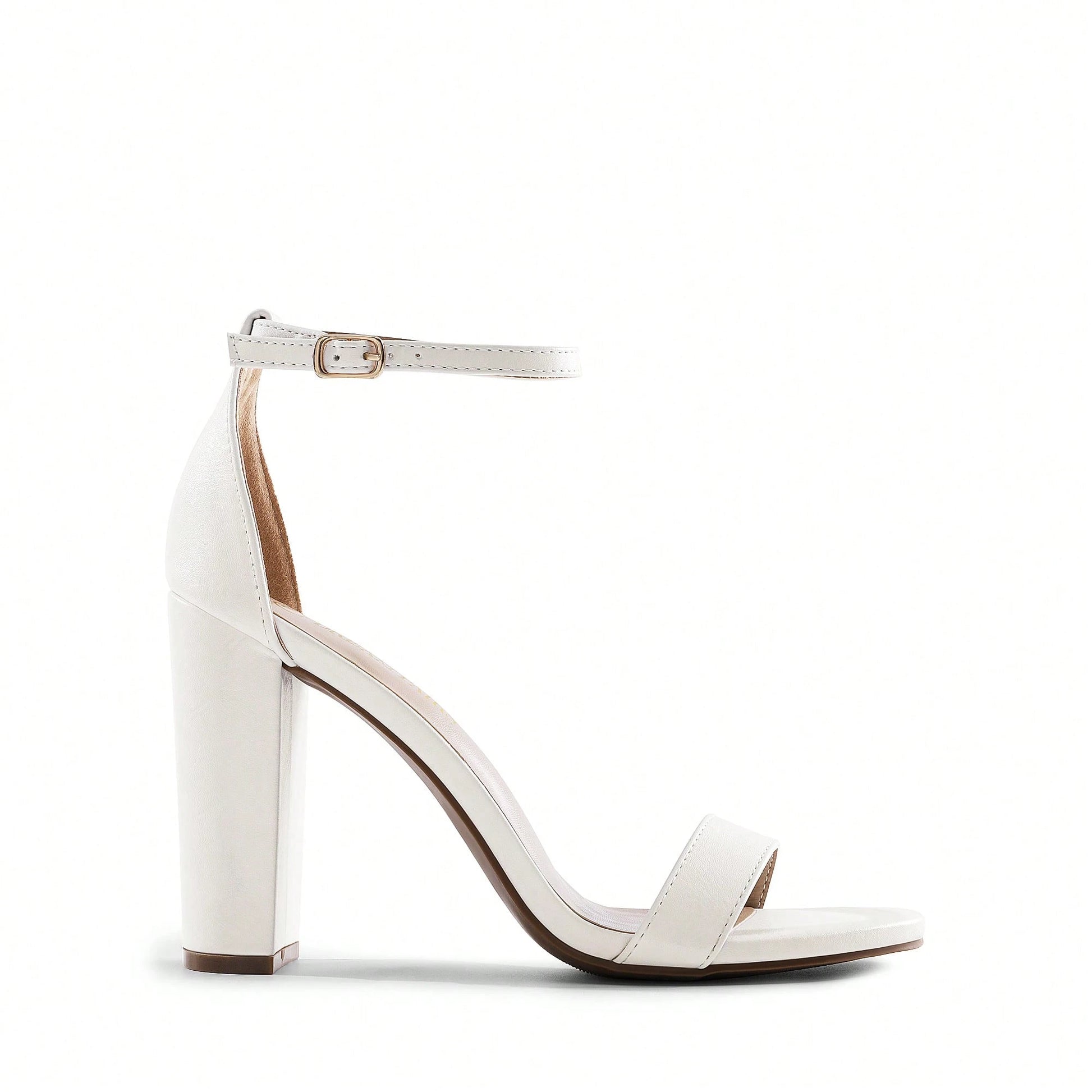 Women Chunky High Heeled Sandals, Fashionable Solid Color Ankle Strap Open Toe Party Dance Heels