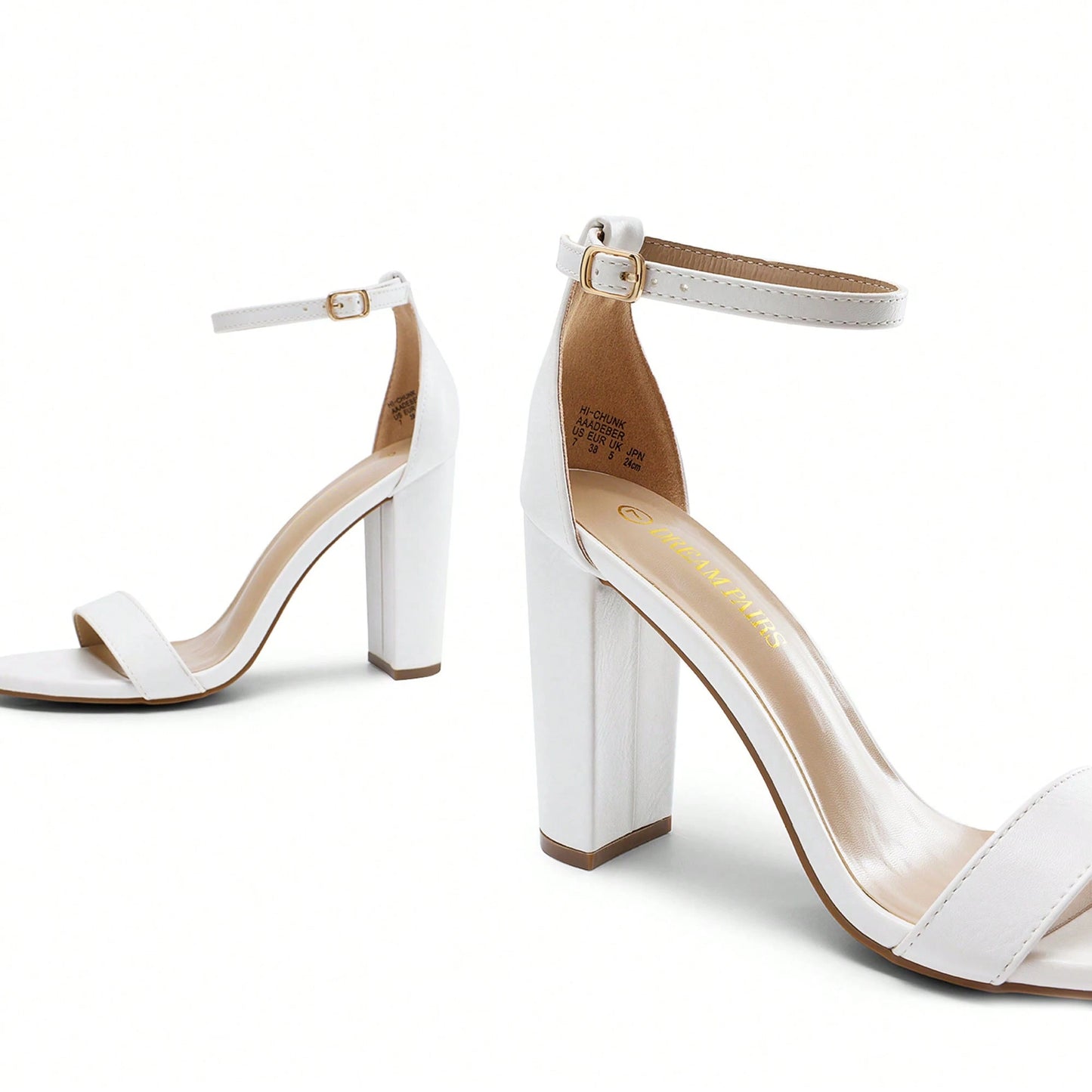 Women Chunky High Heeled Sandals, Fashionable Solid Color Ankle Strap Open Toe Party Dance Heels