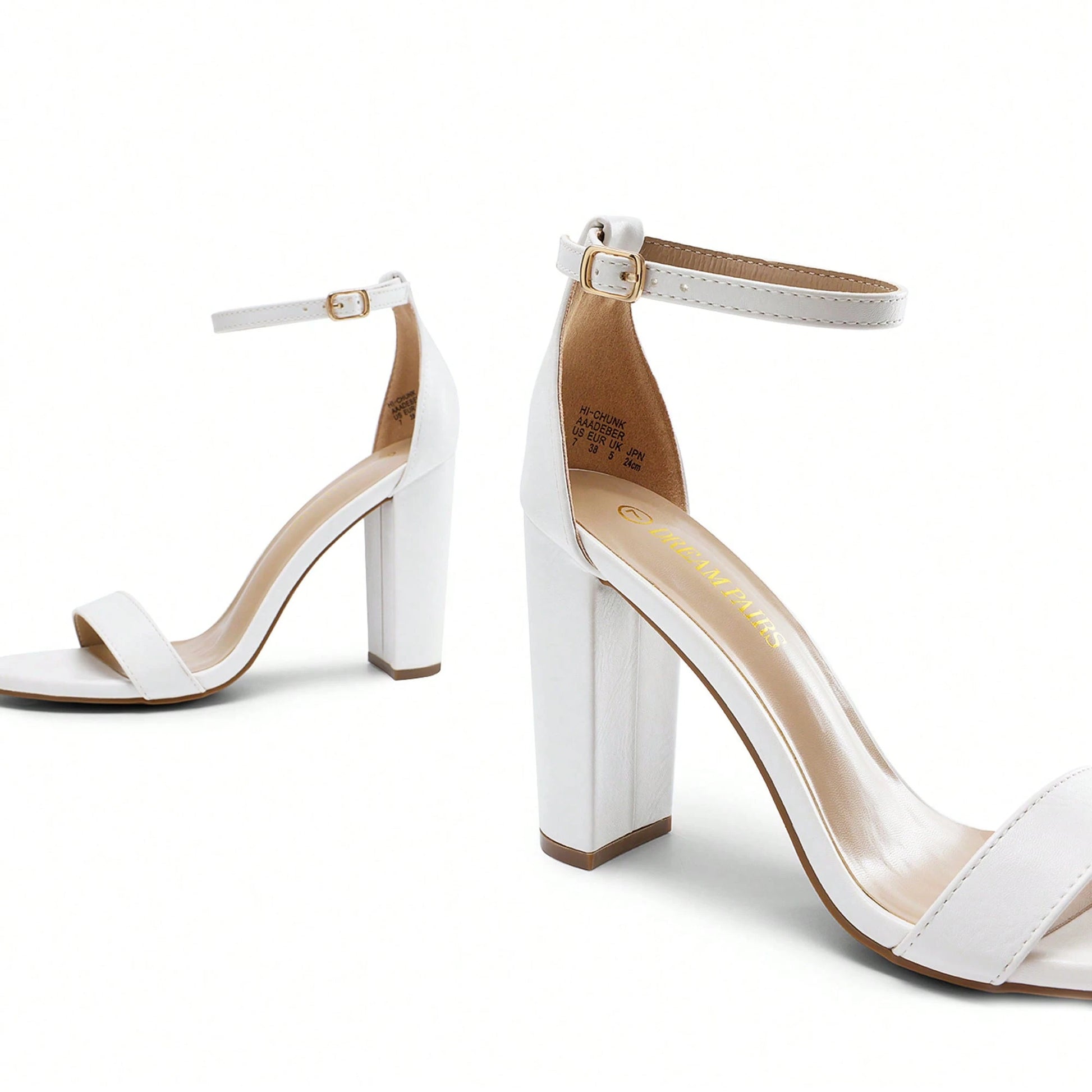 Women Chunky High Heeled Sandals, Fashionable Solid Color Ankle Strap Open Toe Party Dance Heels