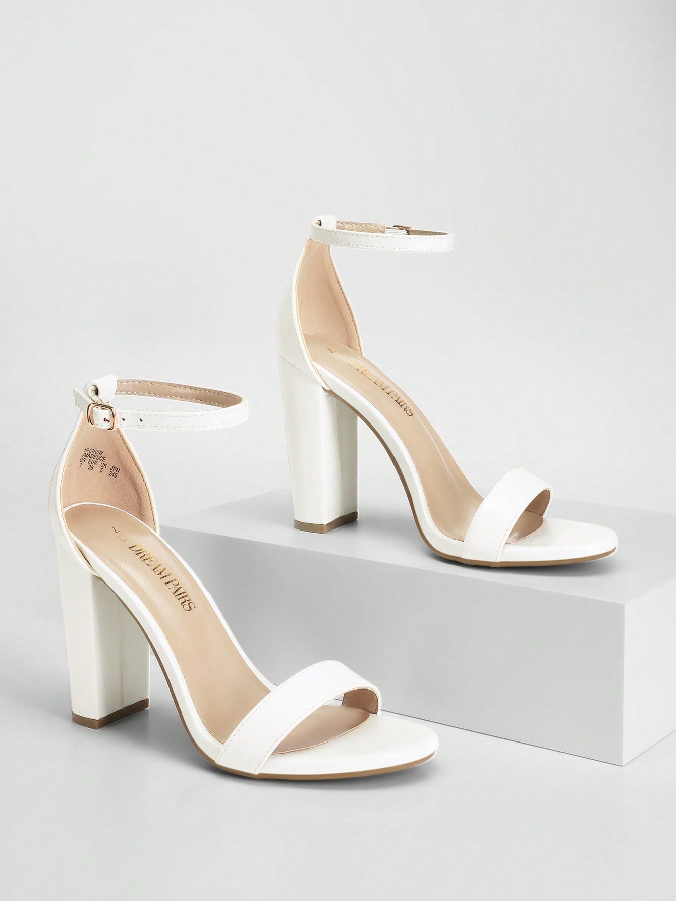 Women Chunky High Heeled Sandals, Fashionable Solid Color Ankle Strap Open Toe Party Dance Heels