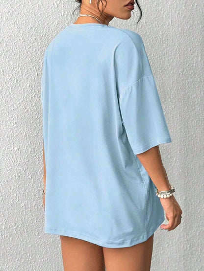 Women Floral Print Oversized Round Neck Drop Shoulder Casual T-Shirt,Vacation T-Shirts, Seaside T-Shirts, Casual Daily T-Shirts2026