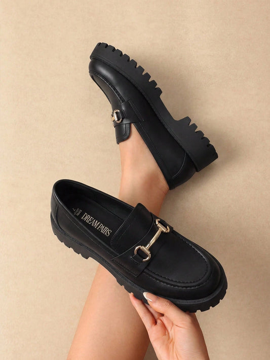 Women Loafers Platform Chunky Heel British Preppy Style Classic Versatile Thick Sole Casual Slip-On Loafers Shoes For Daily Commute