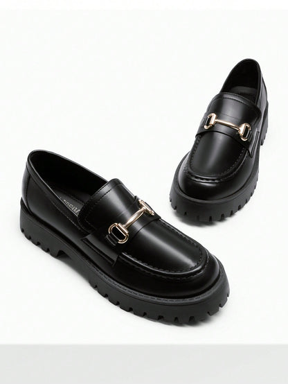 Women Loafers Platform Chunky Heel British Preppy Style Classic Versatile Thick Sole Casual Slip-On Loafers Shoes For Daily Commute