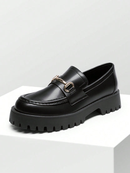 Women Loafers Platform Chunky Heel British Preppy Style Classic Versatile Thick Sole Casual Slip-On Loafers Shoes For Daily Commute