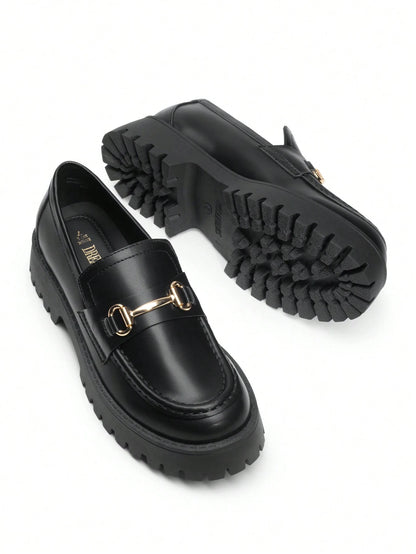Women Loafers Platform Chunky Heel British Preppy Style Classic Versatile Thick Sole Casual Slip-On Loafers Shoes For Daily Commute