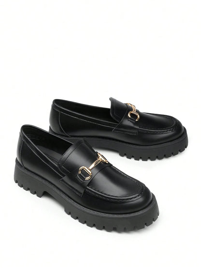 Women Loafers Platform Chunky Heel British Preppy Style Classic Versatile Thick Sole Casual Slip-On Loafers Shoes For Daily Commute