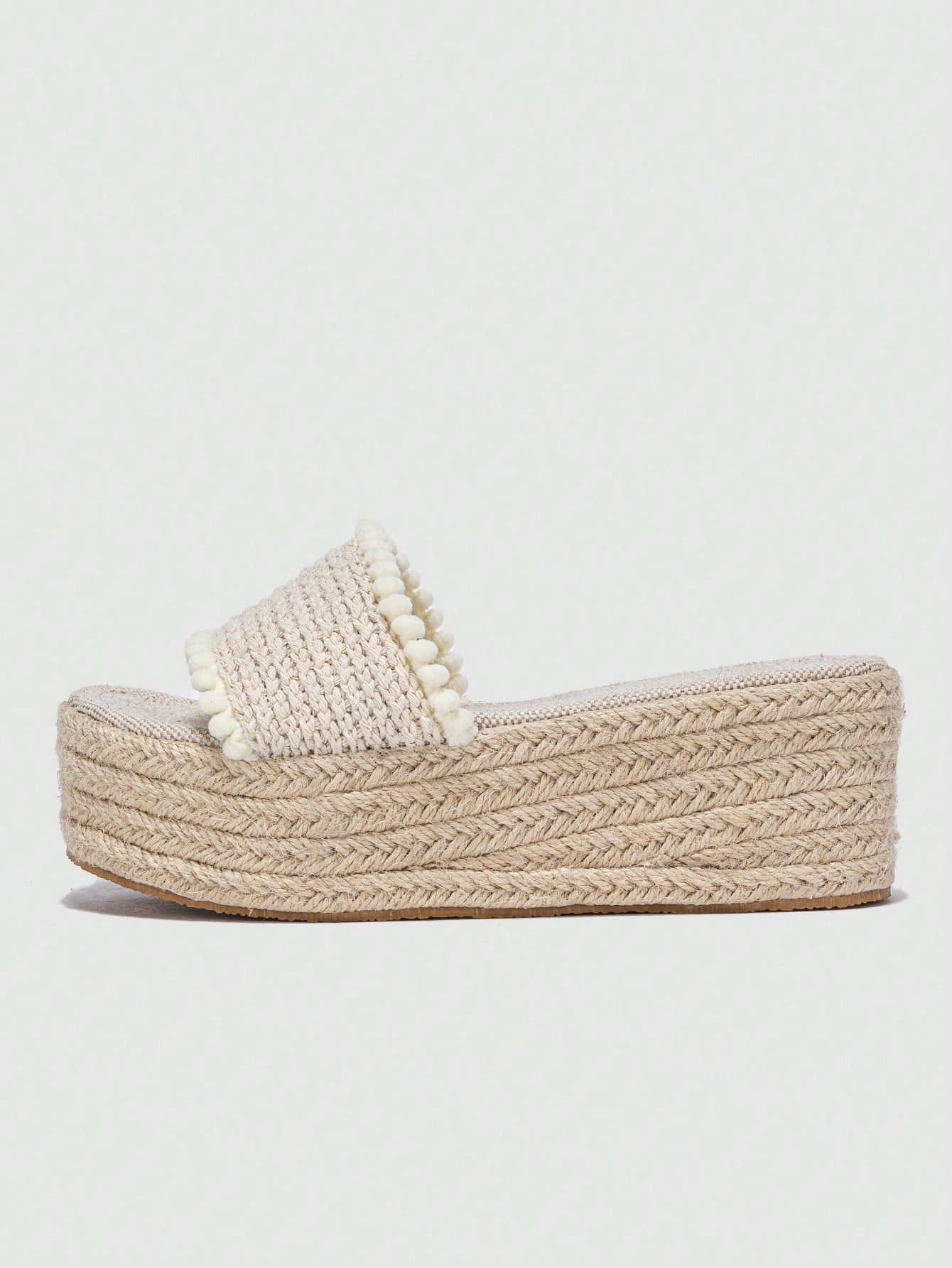 Women Pom Pom Trim Sandals, Vacation Summer Wedge Slide Sandals,Travel Essential