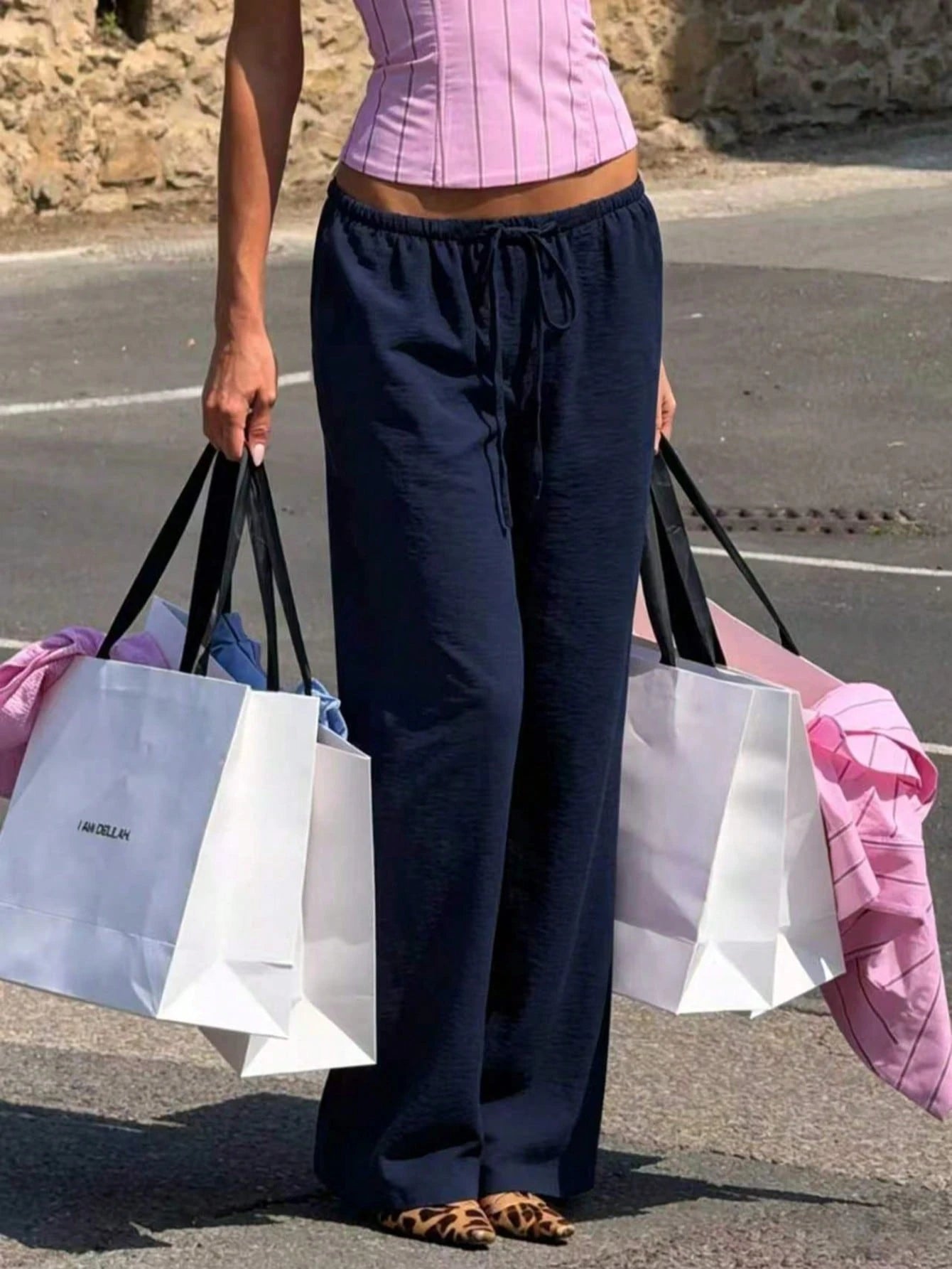 Women's 1pc Linen Style Wide Leg Pants, Elastic Waist High Waist Flowy Loose Long Pants, Spring Summer Autumn Winter Daily Casual Slouchy Comfortable Vacation Essential