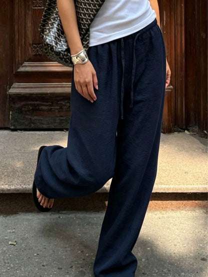 Women's 1pc Linen Style Wide Leg Pants, Elastic Waist High Waist Flowy Loose Long Pants, Spring Summer Autumn Winter Daily Casual Slouchy Comfortable Vacation Essential