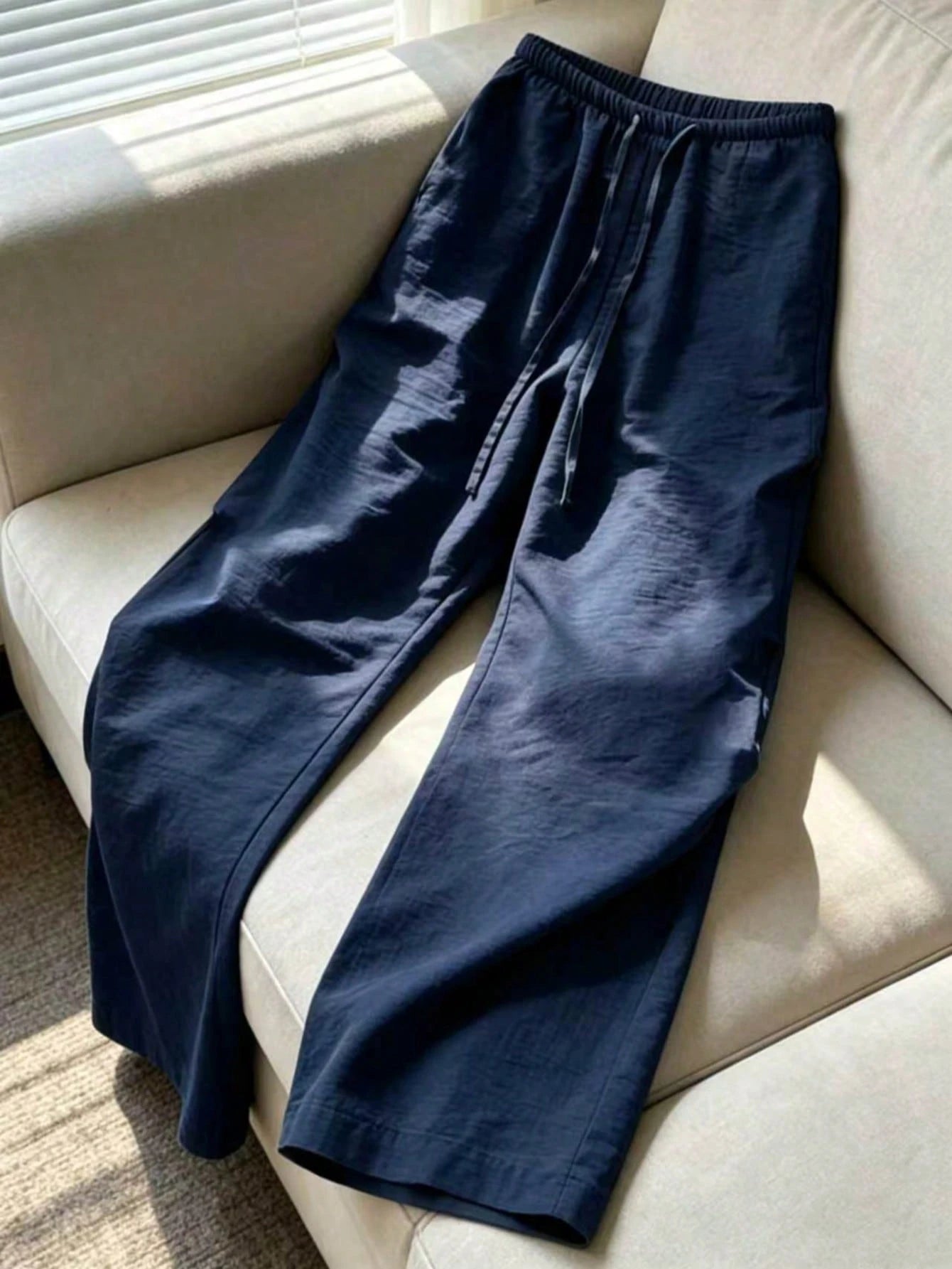 Women's 1pc Linen Style Wide Leg Pants, Elastic Waist High Waist Flowy Loose Long Pants, Spring Summer Autumn Winter Daily Casual Slouchy Comfortable Vacation Essential