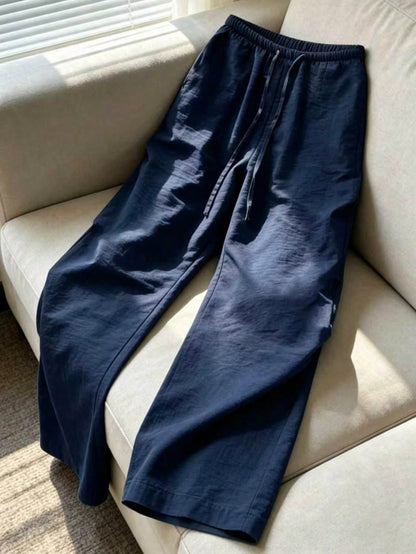 Women's 1pc Linen Style Wide Leg Pants, Elastic Waist High Waist Flowy Loose Long Pants, Spring Summer Autumn Winter Daily Casual Slouchy Comfortable Vacation Essential
