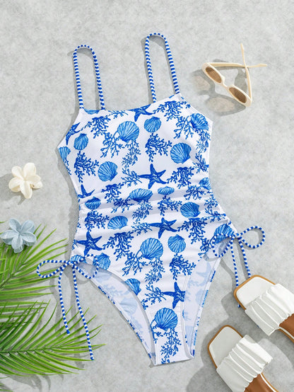 Women's All-Over Print 1pc Swimsuit, Suitable For Beach Vacation, Pool Party, Beach Party Summer