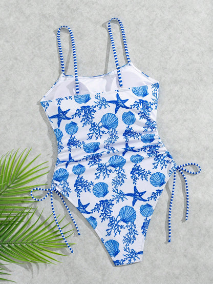 Women's All-Over Print 1pc Swimsuit, Suitable For Beach Vacation, Pool Party, Beach Party Summer