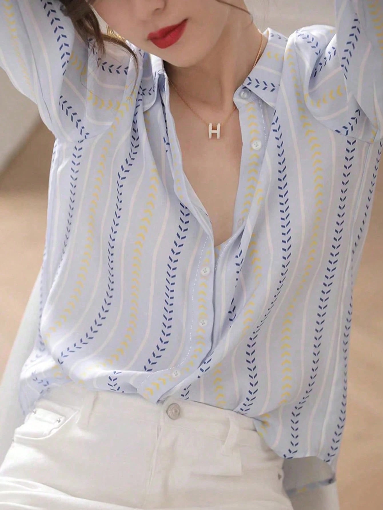 Women's Autumn Striped Front-Open Elegant Blouse, Business Casual Ladies Top, Fashionable Long Sleeve Shirt For Early Autumn
