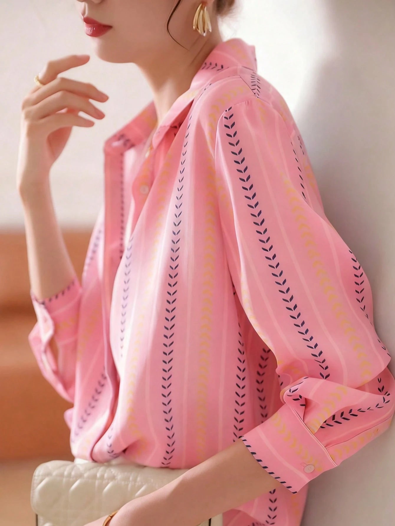 Women's Autumn Striped Front-Open Elegant Blouse, Business Casual Ladies Top, Fashionable Long Sleeve Shirt For Early Autumn