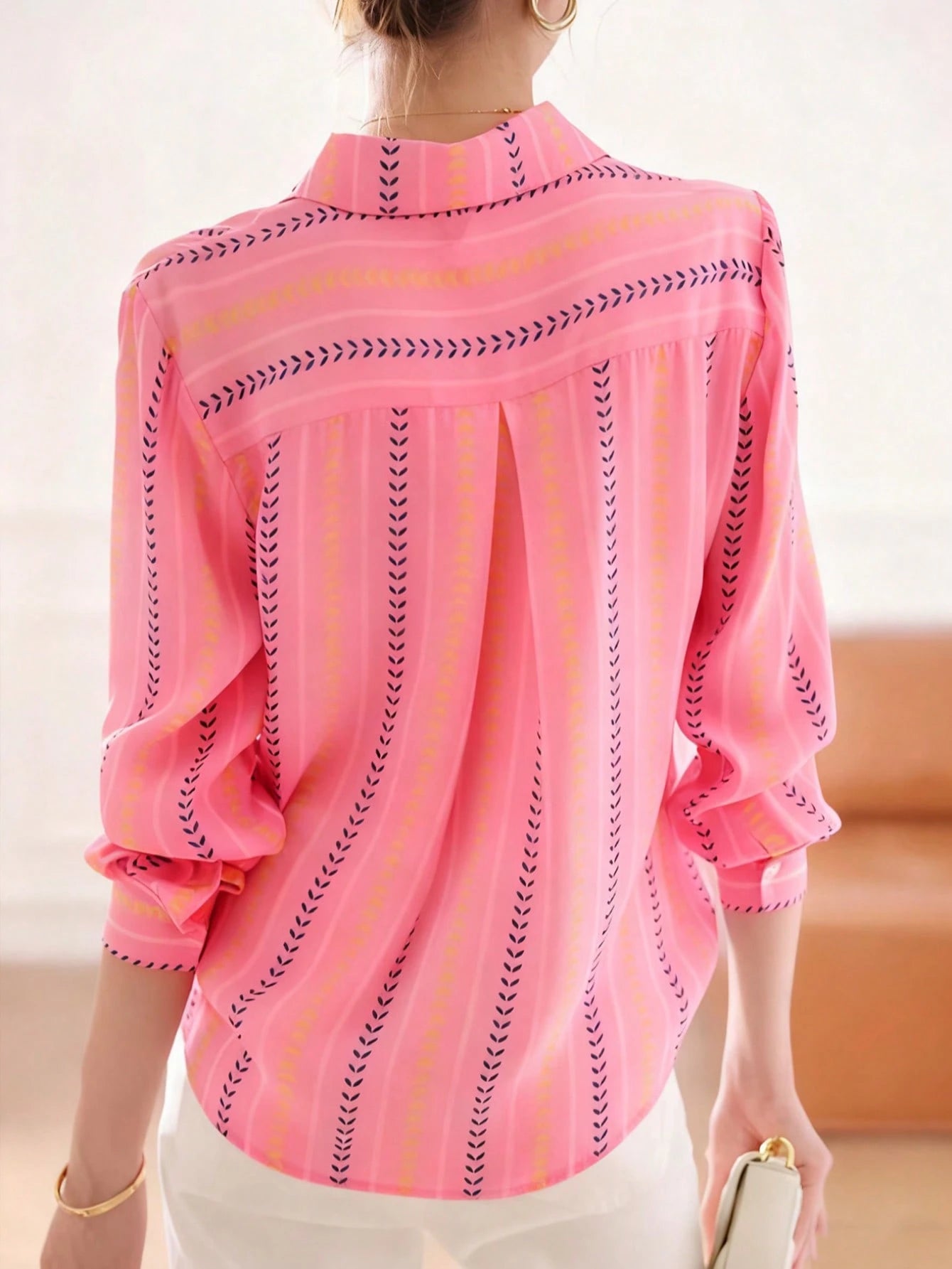 Women's Autumn Striped Front-Open Elegant Blouse, Business Casual Ladies Top, Fashionable Long Sleeve Shirt For Early Autumn