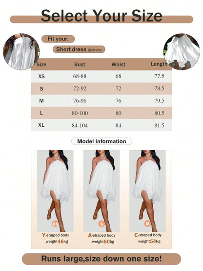 Women's Backless Spaghetti Strap Sleeveless Mini Dress, Sexy Elegant Fashion Party Dress, Suitable For Office, Commute, And Vacation White Summer, Cocktail