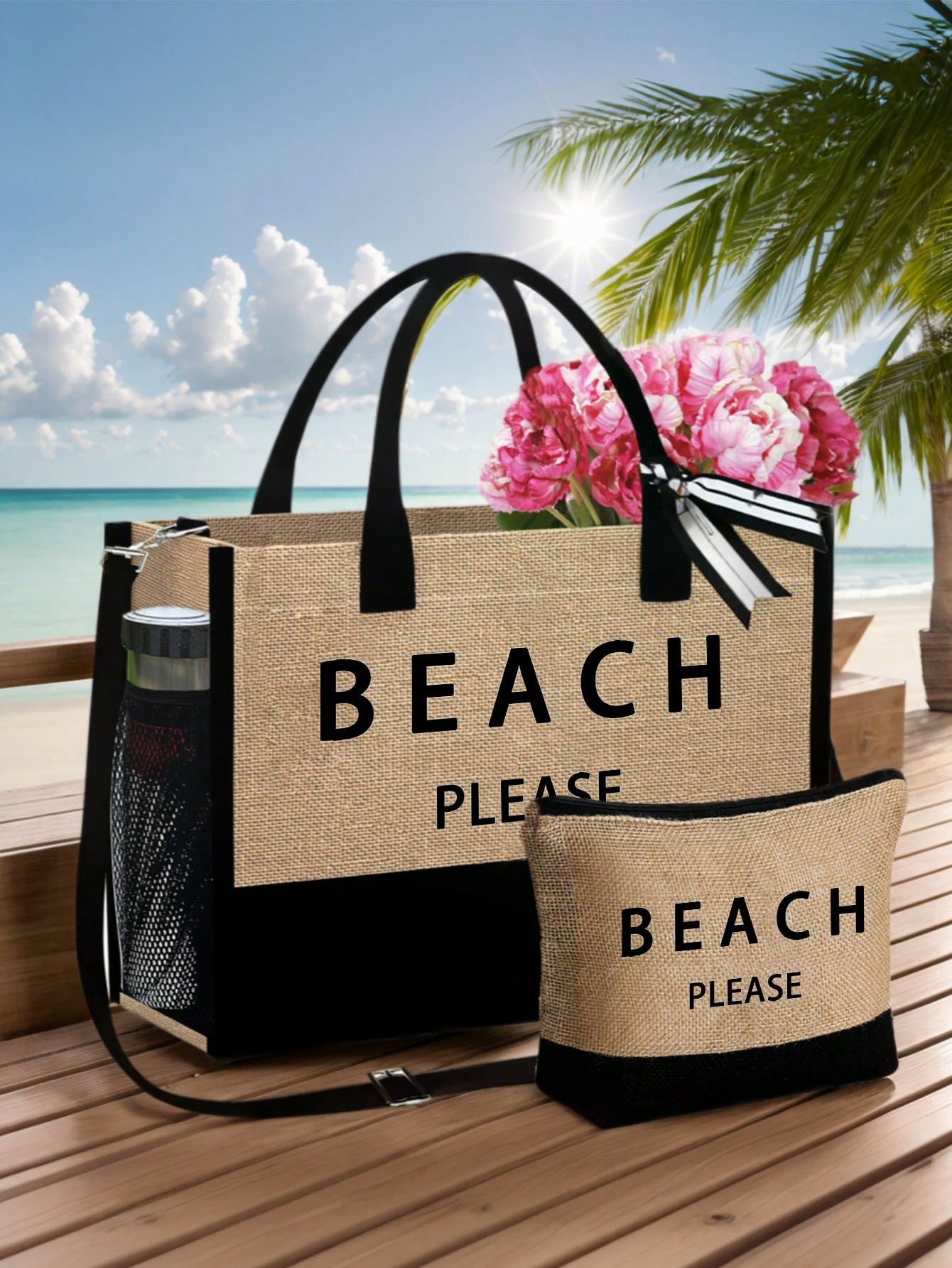 Women's Beach Tote Bag, Beach Accessory Canvas Bag, Suitable For Wedding, Birthday, Holiday, Great Gift For Women, Mom, Teacher, Friend, Bridesmaid, Student, Back To School, Large Bag, Vacation Weeken