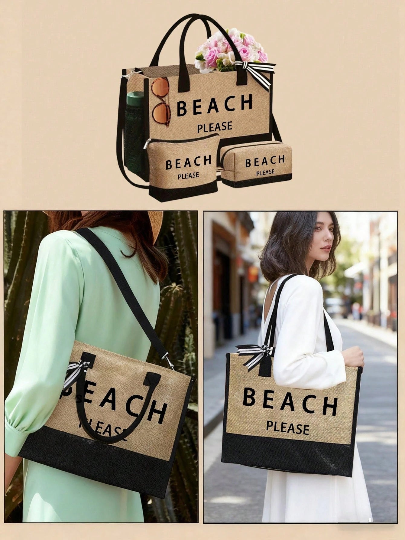 Women's Beach Tote Bag, Beach Accessory Canvas Bag, Suitable For Wedding, Birthday, Holiday, Great Gift For Women, Mom, Teacher, Friend, Bridesmaid, Student, Back To School, Large Bag, Vacation Weeken