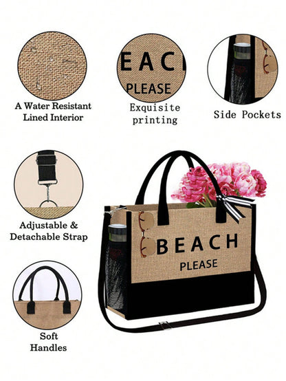 Women's Beach Tote Bag, Beach Accessory Canvas Bag, Suitable For Wedding, Birthday, Holiday, Great Gift For Women, Mom, Teacher, Friend, Bridesmaid, Student, Back To School, Large Bag, Vacation Weeken