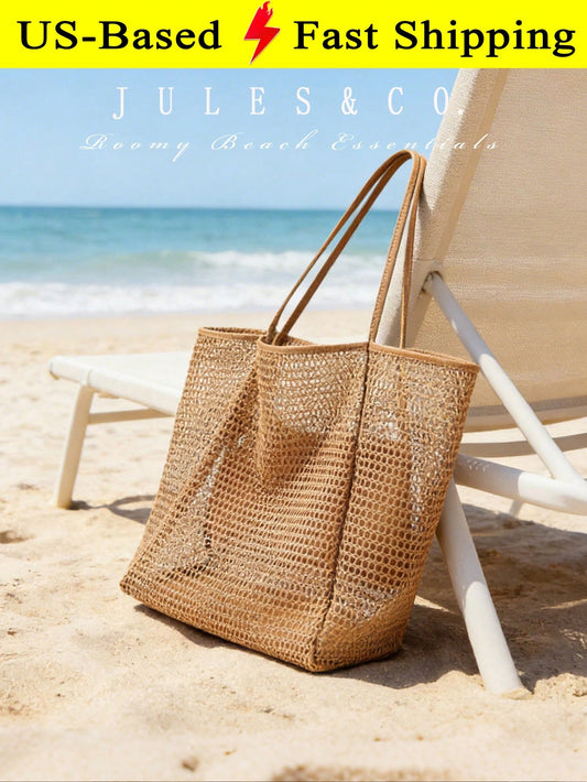 Women's Breathable Large Capacity Straw Knitting Tote Bag Casual Beach Shoulder Handbag Suitable For Summer Vacation Daily Commute And Weekend Getaway