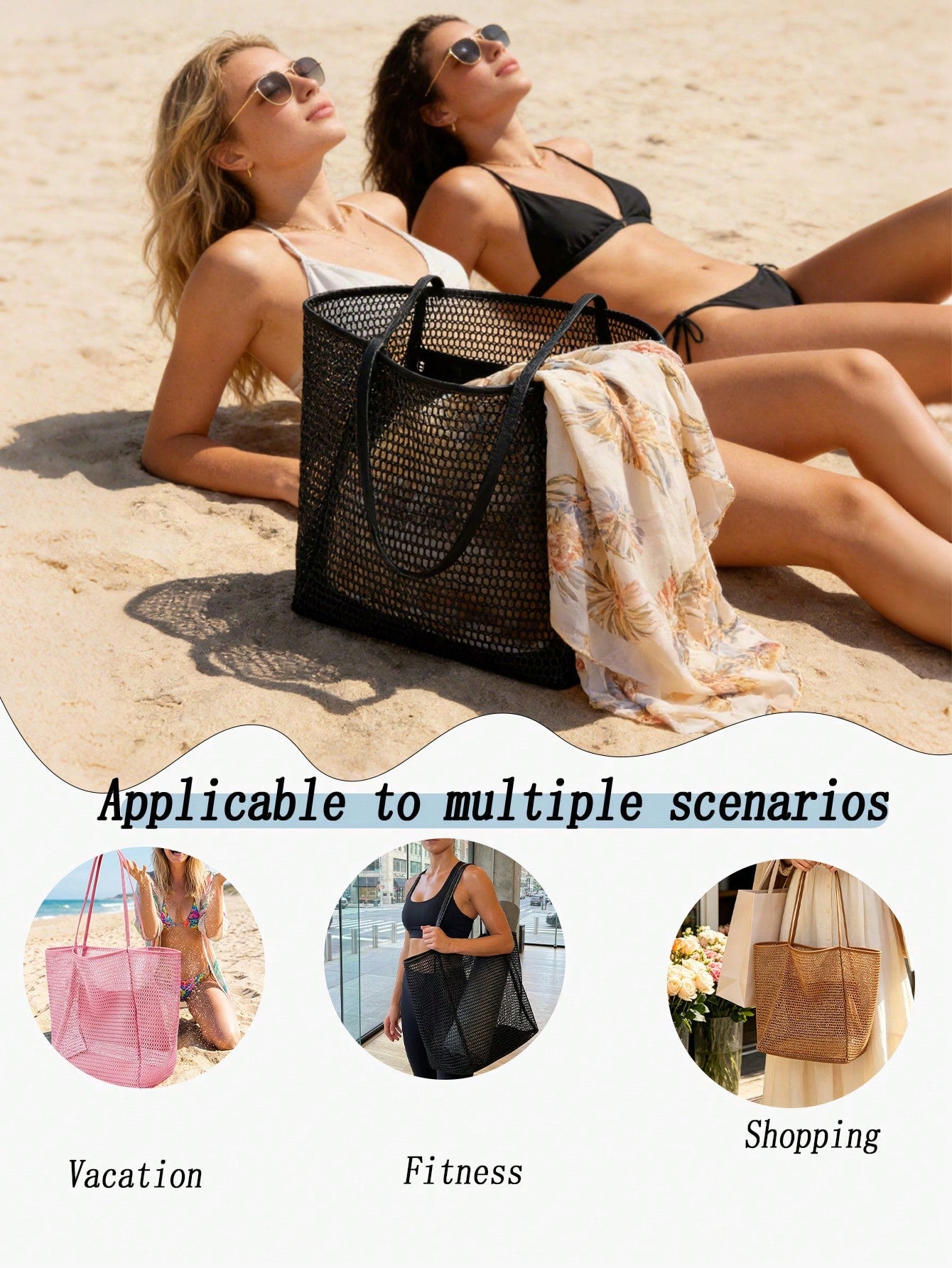 Women's Breathable Large Capacity Straw Knitting Tote Bag Casual Beach Shoulder Handbag Suitable For Summer Vacation Daily Commute And Weekend Getaway