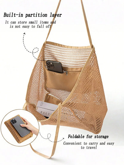 Women's Breathable Large Capacity Straw Knitting Tote Bag Casual Beach Shoulder Handbag Suitable For Summer Vacation Daily Commute And Weekend Getaway