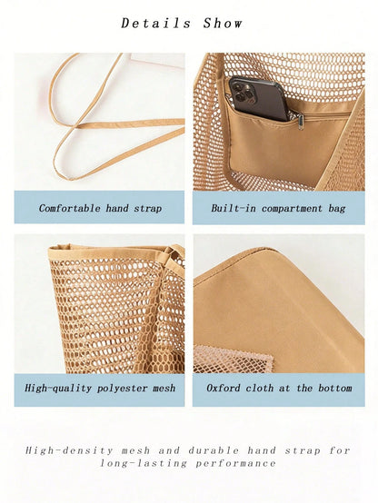 Women's Breathable Large Capacity Straw Knitting Tote Bag Casual Beach Shoulder Handbag Suitable For Summer Vacation Daily Commute And Weekend Getaway