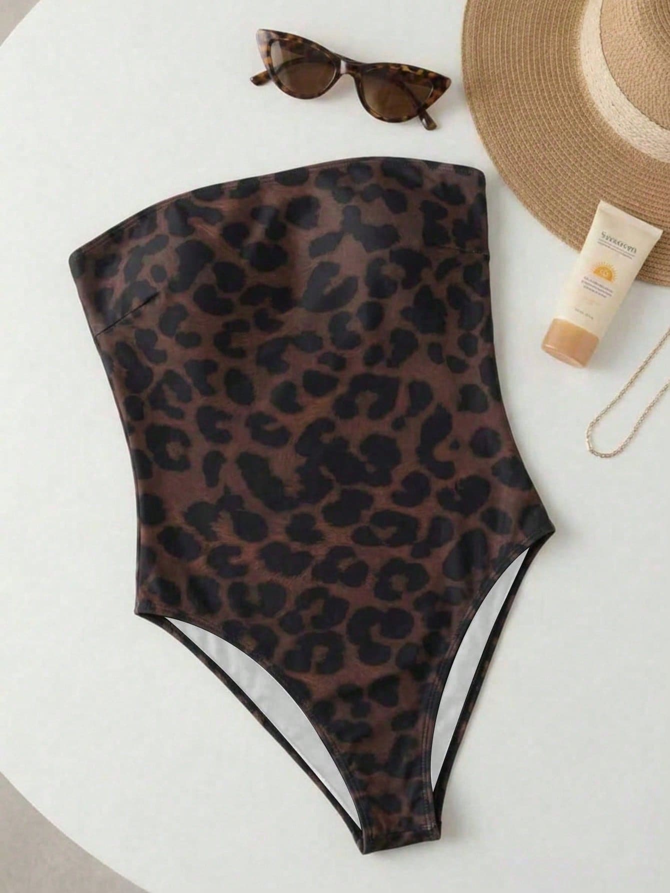 Women's Casual Elegant Sexy Leopard Print Beach Vacation Date Party Strapless One-Piece Swimsuit, Spring/Summer, Resort Wear