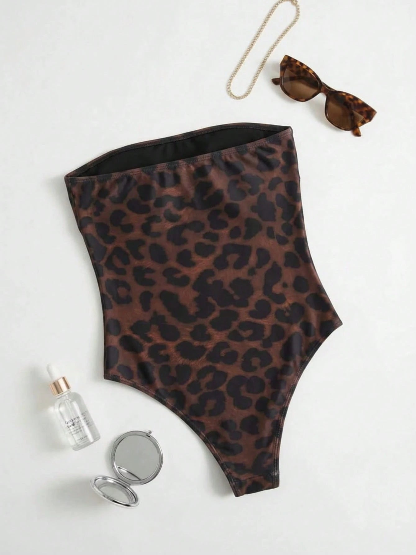 Women's Casual Elegant Sexy Leopard Print Beach Vacation Date Party Strapless One-Piece Swimsuit, Spring/Summer, Resort Wear